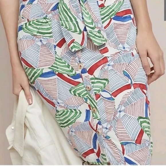 ANTHROPOLOGIE Conversations Shore Thing Umbrella Print Tie Front Pencil Skirt 4 - Picture 5 of 15